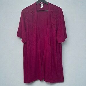 Catherines Cardigan Size 2X Pink Crochet Knit Open Knit Lightweight Short Sleeve